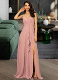 Daniella A-LineV-neckFloor-LengthChiffonBridesmaidDressWithRuffleSplitFront#251384 STAP0012892