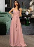 Daniella A-LineV-neckFloor-LengthChiffonBridesmaidDressWithRuffleSplitFront#251384 STAP0012892