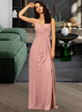 Daniella A-LineV-neckFloor-LengthChiffonBridesmaidDressWithRuffleSplitFront#251384 STAP0012892