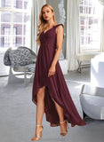 Ruth A-Line V-neck Asymmetrical Bridesmaid Dress With Ruffle STAP0012893