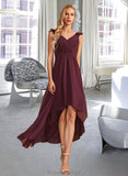 Ruth A-Line V-neck Asymmetrical Bridesmaid Dress With Ruffle STAP0012893