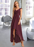 Ruth A-Line V-neck Asymmetrical Bridesmaid Dress With Ruffle STAP0012893