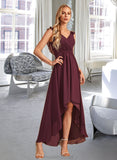 Ruth A-Line V-neck Asymmetrical Bridesmaid Dress With Ruffle STAP0012893