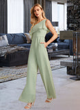 Kailey Jumpsuit/Pantsuit One-Shoulder Floor-Length Bridesmaid Dress With Ruffle STAP0012897