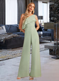 Kailey Jumpsuit/Pantsuit One-Shoulder Floor-Length Bridesmaid Dress With Ruffle STAP0012897