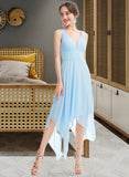 Gia A-Line V-neck Asymmetrical Bridesmaid Dress With Ruffle STAP0012900