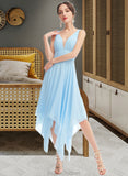 Gia A-Line V-neck Asymmetrical Bridesmaid Dress With Ruffle STAP0012900