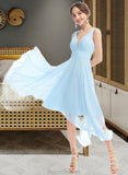 Gia A-Line V-neck Asymmetrical Bridesmaid Dress With Ruffle STAP0012900