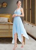 Gia A-Line V-neck Asymmetrical Bridesmaid Dress With Ruffle STAP0012900