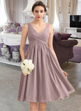 Amira Empire V-Neck Knee-Length Chiffon Bridesmaid Dress With Cascading Ruffles STAP0012901