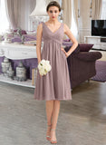 Amira Empire V-Neck Knee-Length Chiffon Bridesmaid Dress With Cascading Ruffles STAP0012901