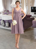 Amira Empire V-Neck Knee-Length Chiffon Bridesmaid Dress With Cascading Ruffles STAP0012901