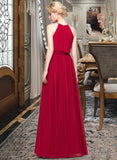 Jennifer A-Line Scoop Neck Floor-Length Chiffon Bridesmaid Dress With Bow(s) STAP0012902