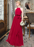 Jennifer A-Line Scoop Neck Floor-Length Chiffon Bridesmaid Dress With Bow(s) STAP0012902