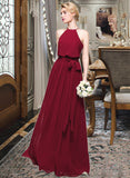 Jennifer A-Line Scoop Neck Floor-Length Chiffon Bridesmaid Dress With Bow(s) STAP0012902