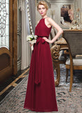 Jennifer A-Line Scoop Neck Floor-Length Chiffon Bridesmaid Dress With Bow(s) STAP0012902