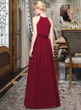 Jennifer A-Line Scoop Neck Floor-Length Chiffon Bridesmaid Dress With Bow(s) STAP0012902