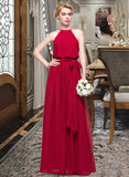 Jennifer A-Line Scoop Neck Floor-Length Chiffon Bridesmaid Dress With Bow(s) STAP0012902