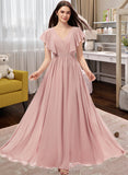 Nadia A-Line V-neck Floor-Length Chiffon Bridesmaid Dress With Split Front STAP0012903