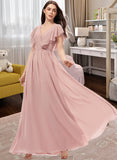 Nadia A-Line V-neck Floor-Length Chiffon Bridesmaid Dress With Split Front STAP0012903