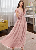 Nadia A-Line V-neck Floor-Length Chiffon Bridesmaid Dress With Split Front STAP0012903