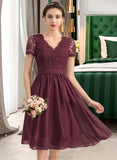 Aria A-line V-Neck Knee-Length Chiffon Lace Bridesmaid Dress STAP0012904