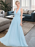 Jaelyn A-line Halter Floor-Length Chiffon Bridesmaid Dress With Ruffle STAP0012905