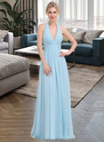 Jaelyn A-line Halter Floor-Length Chiffon Bridesmaid Dress With Ruffle STAP0012905