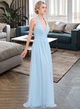 Jaelyn A-line Halter Floor-Length Chiffon Bridesmaid Dress With Ruffle STAP0012905