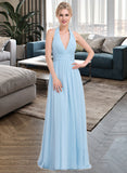 Jaelyn A-line Halter Floor-Length Chiffon Bridesmaid Dress With Ruffle STAP0012905