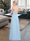 Jaelyn A-line Halter Floor-Length Chiffon Bridesmaid Dress With Ruffle STAP0012905