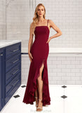 Hailey Trumpet/Mermaid Square Neckline Floor-Length Bridesmaid Dress With Ruffle Split Front STAP0012906