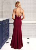 Hailey Trumpet/Mermaid Square Neckline Floor-Length Bridesmaid Dress With Ruffle Split Front STAP0012906