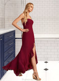 Hailey Trumpet/Mermaid Square Neckline Floor-Length Bridesmaid Dress With Ruffle Split Front STAP0012906