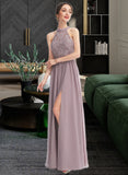 Glenda A-Line Halter Floor-Length Bridesmaid Dress With Split Front STAP0012907