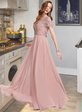 Isabell A-Line Scoop Neck Floor-Length Chiffon Bridesmaid Dress With Sequins STAP0012908