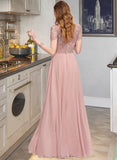 Isabell A-Line Scoop Neck Floor-Length Chiffon Bridesmaid Dress With Sequins STAP0012908