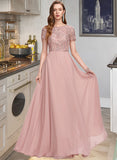 Isabell A-Line Scoop Neck Floor-Length Chiffon Bridesmaid Dress With Sequins STAP0012908