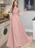 Isabell A-Line Scoop Neck Floor-Length Chiffon Bridesmaid Dress With Sequins STAP0012908