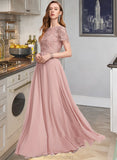 Isabell A-Line Scoop Neck Floor-Length Chiffon Bridesmaid Dress With Sequins STAP0012908