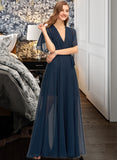 Nathalie A-Line V-neck Floor-Length Chiffon Bridesmaid Dress With Split Front STAP0012909