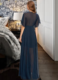 Nathalie A-Line V-neck Floor-Length Chiffon Bridesmaid Dress With Split Front STAP0012909