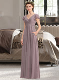 Avery A-Line V-neck Floor-Length Chiffon Bridesmaid Dress With Cascading Ruffles Pockets STAP0012910