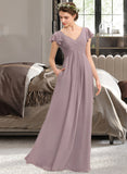 Avery A-Line V-neck Floor-Length Chiffon Bridesmaid Dress With Cascading Ruffles Pockets STAP0012910