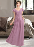 Avery A-Line V-neck Floor-Length Chiffon Bridesmaid Dress With Cascading Ruffles Pockets STAP0012910