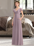 Avery A-Line V-neck Floor-Length Chiffon Bridesmaid Dress With Cascading Ruffles Pockets STAP0012910