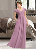 Avery A-Line V-neck Floor-Length Chiffon Bridesmaid Dress With Cascading Ruffles Pockets STAP0012910