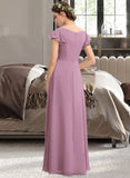 Avery A-Line V-neck Floor-Length Chiffon Bridesmaid Dress With Cascading Ruffles Pockets STAP0012910