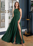 Mara A-Line High Neck Floor-Length Bridesmaid Dress With Split Front STAP0012913