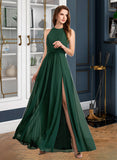 Mara A-Line High Neck Floor-Length Bridesmaid Dress With Split Front STAP0012913